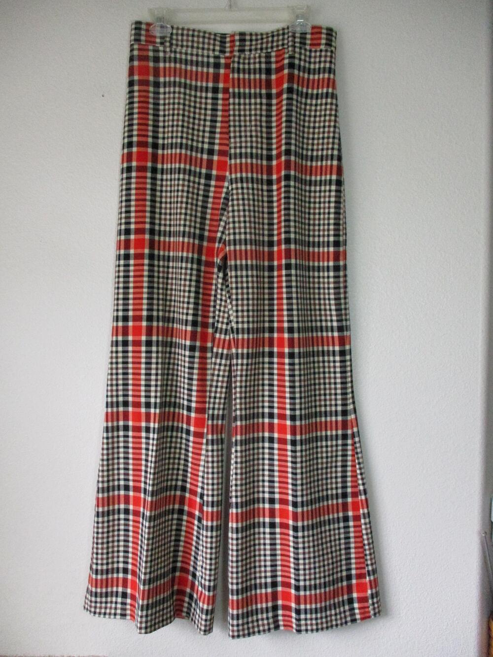 Free People Pants Size 12 Jules Orange Multi Plaid High Waisted Wide Leg Stretch